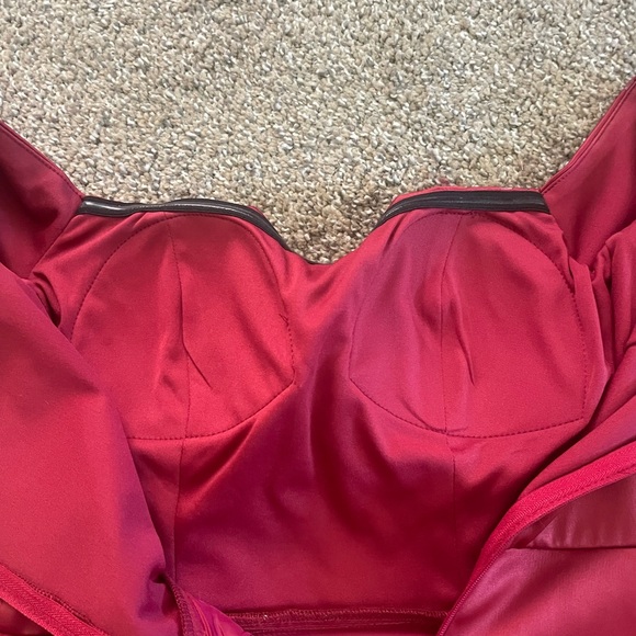 Size 3 Red Satin Off the Shoulder Dress - Picture 2 of 5